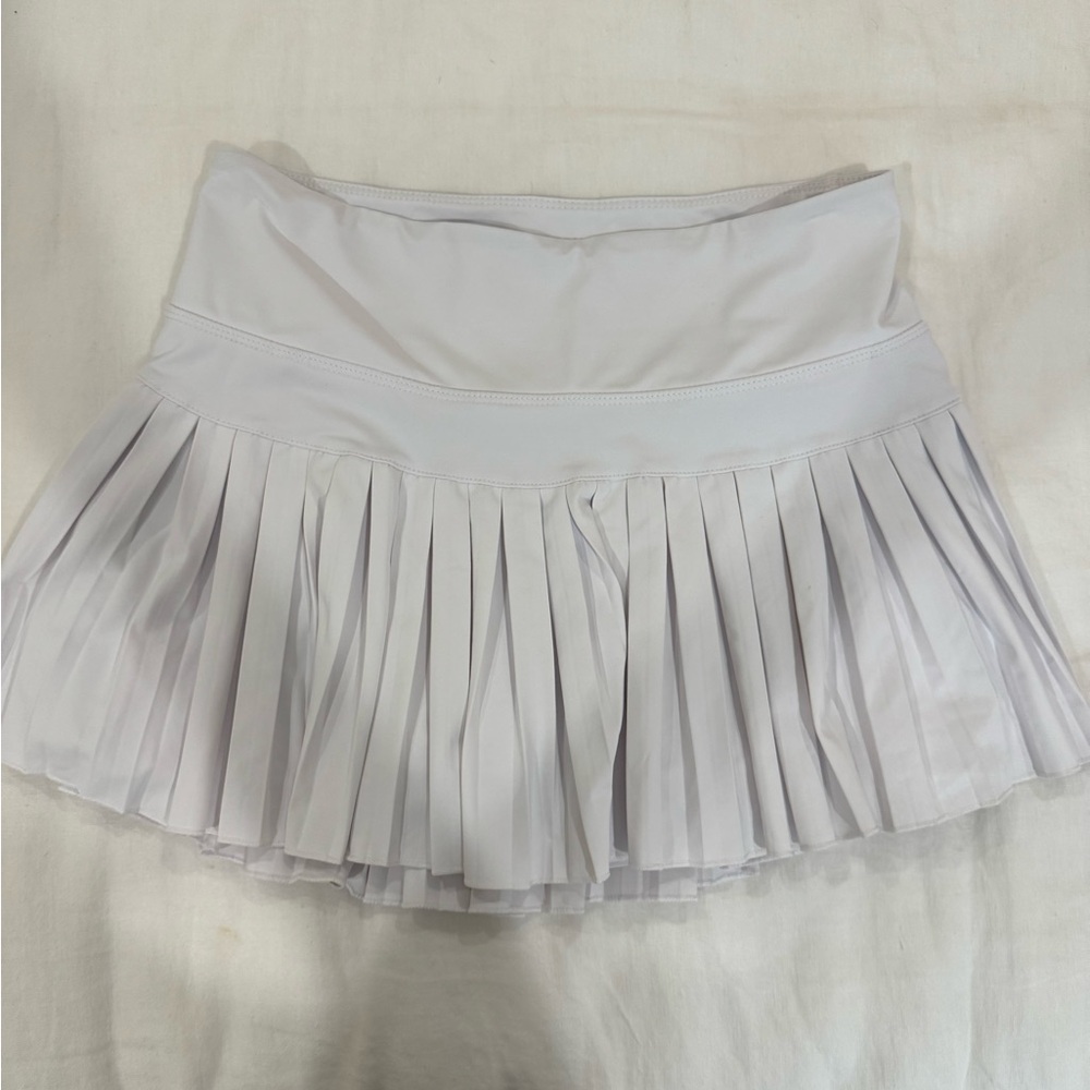 Gray and White Mini Skater Skirt with Pleats